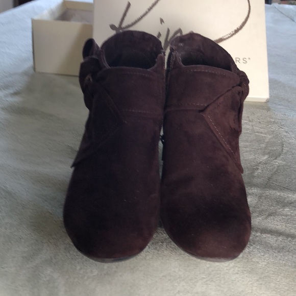 Booties, chocolate brown faux suede. Adorable!! - Picture 4 of 6